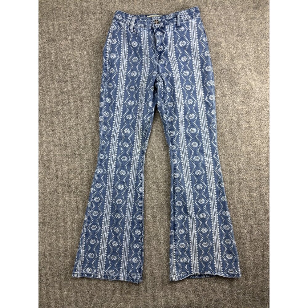 Rock & Roll Denim Jeans Womens 25x32 Blue Bargain‎ Button Flare Aztec Geo Print